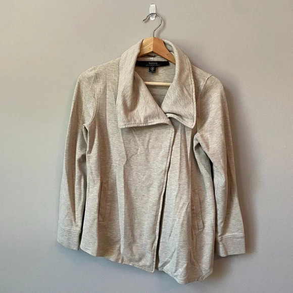 Kensie Women's Sz Small Mally Ponte Asymmetrical Heathered Cream Cardigan Jacket - Picture 1 of 16